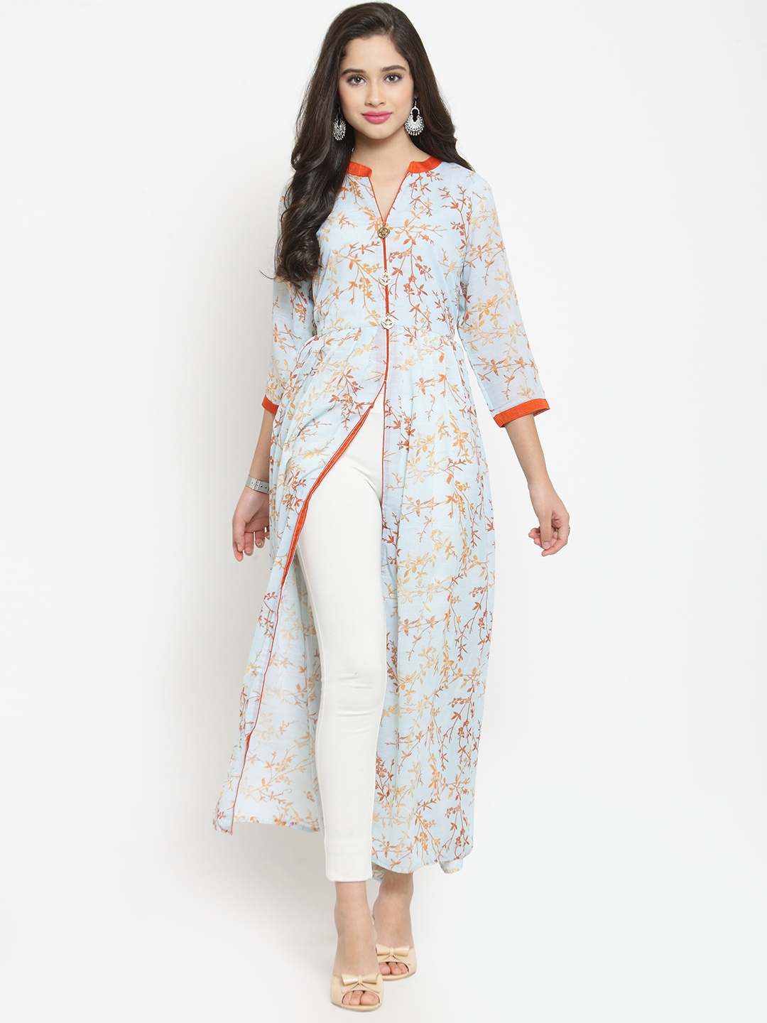 

Moedbuille Women Turquoise Blue Printed A-Line Kurta