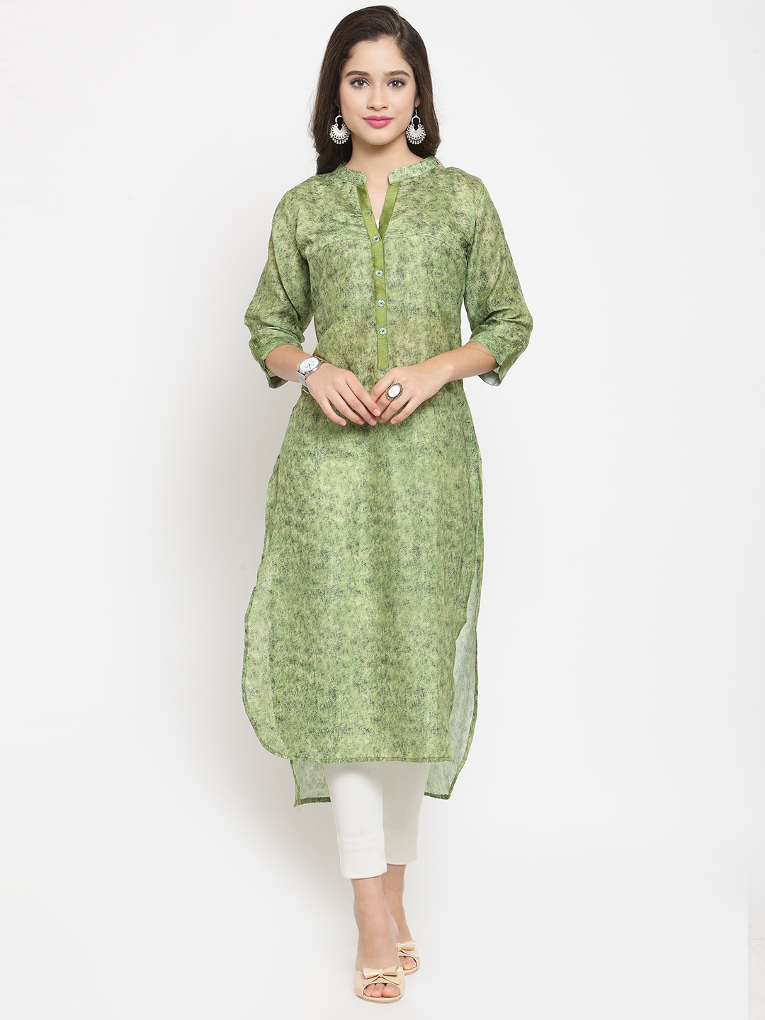 

Moedbuille Women Green Printed A-line Kurta