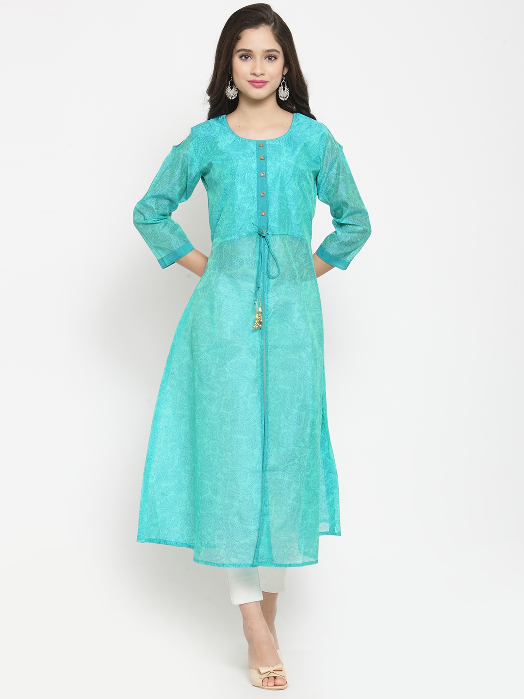 

Moedbuille Women Sea Green Woven Design Anarkali Kurta