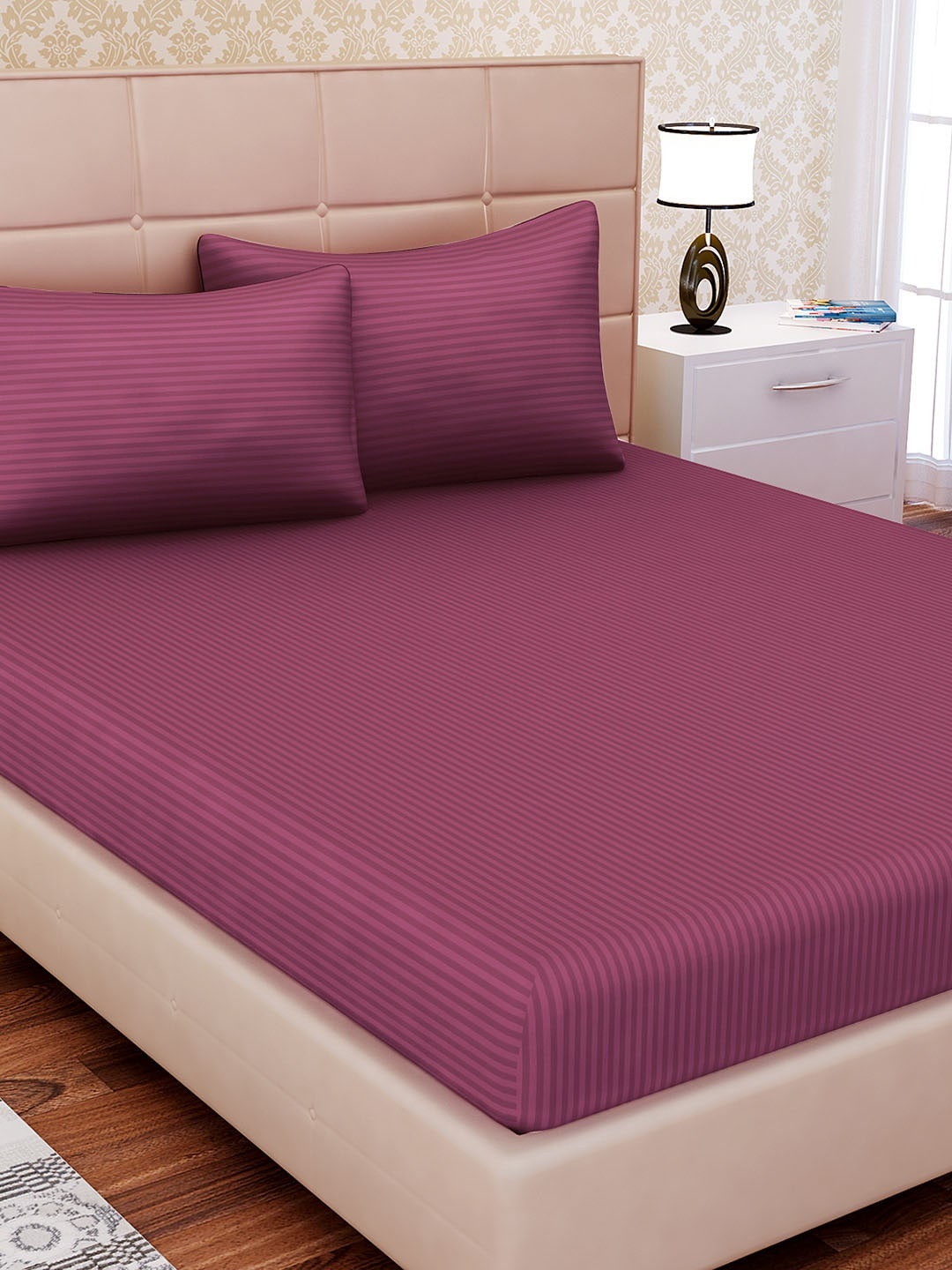 

SEJ by Nisha Gupta Burgundy Solid Flat 210 TC 1 King Bedsheet with 2 Pillow Covers