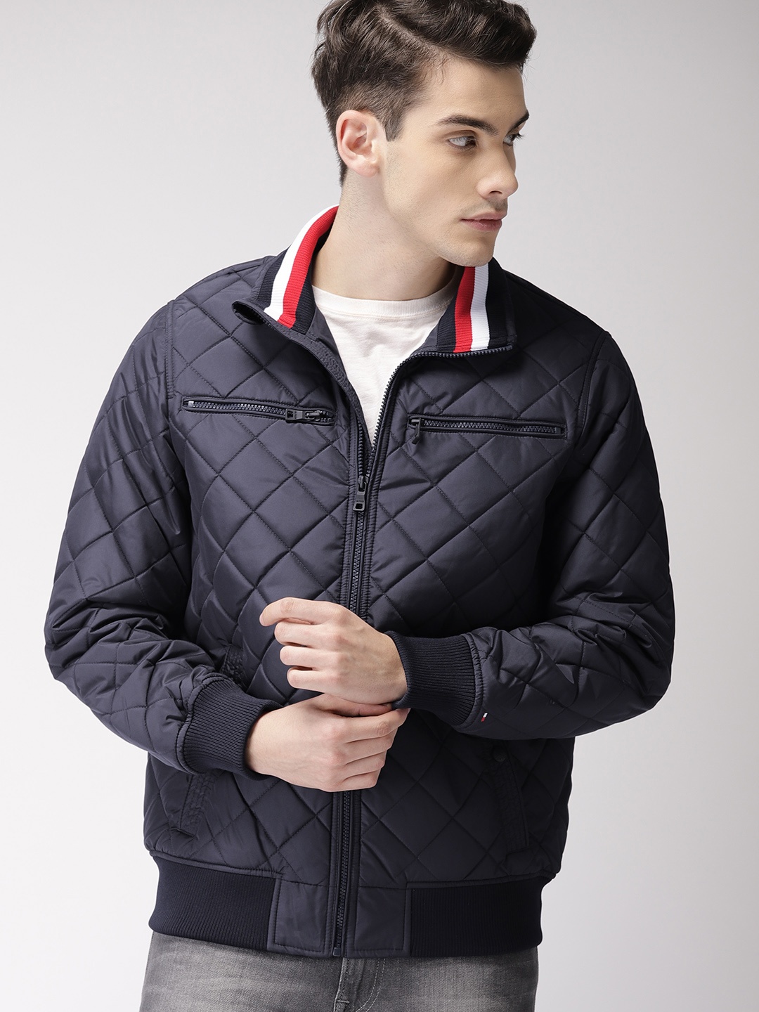 

Tommy Hilfiger Men Navy Blue Solid Bomber