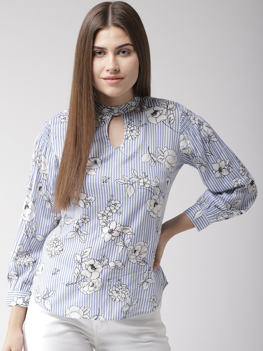 

Style Quotient Women Blue & White Striped Pure Cotton Top