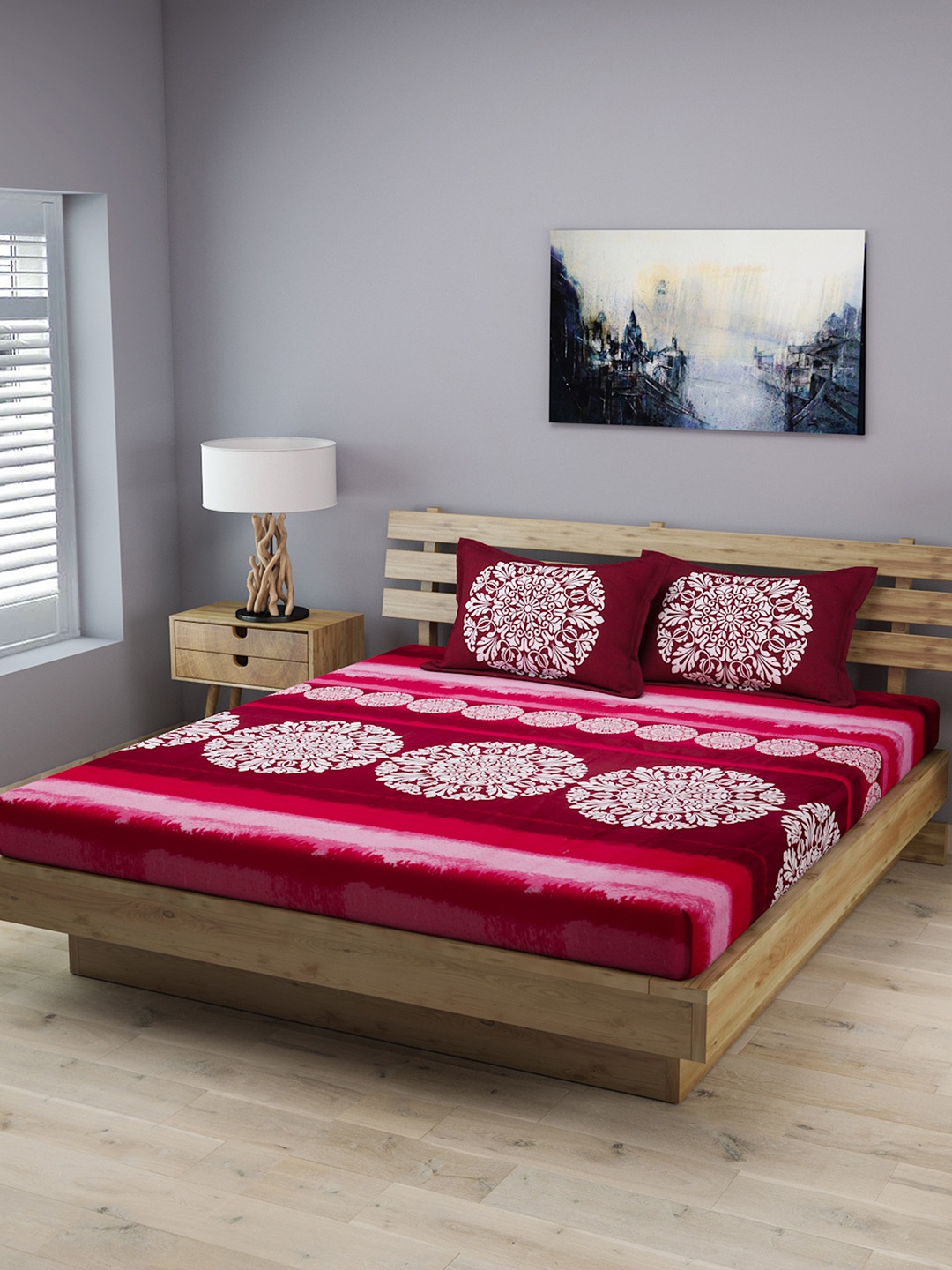 

ROMEE Maroon Floral Printed 210 TC 1 King Bedsheet with 2 Pillow Covers
