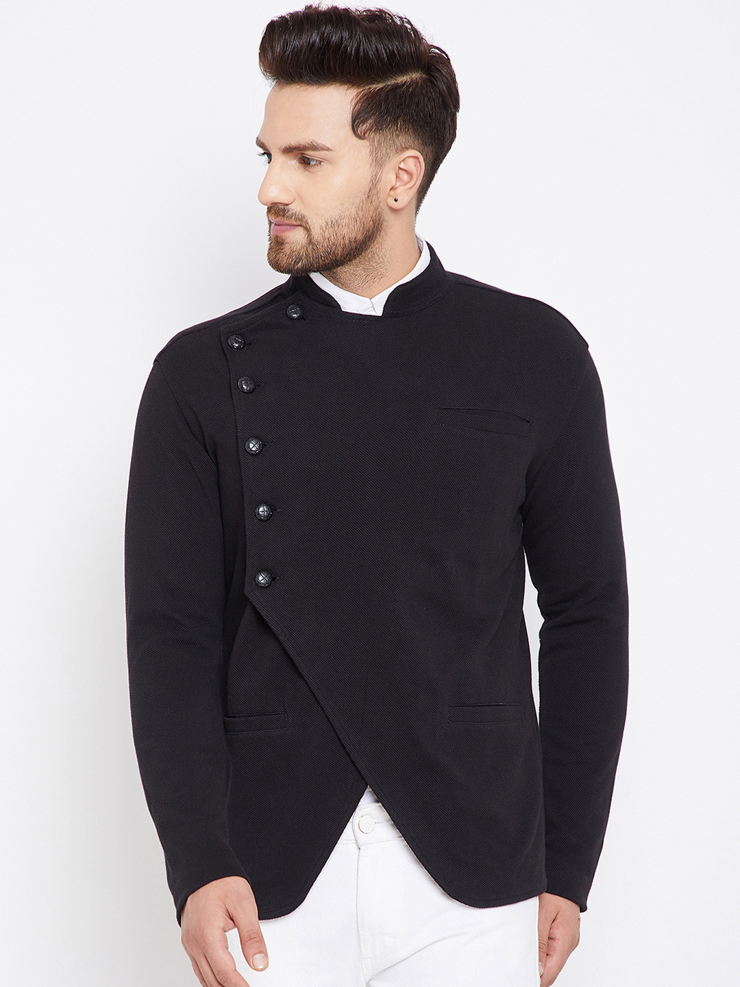 

Hypernation Men Black Double-Breasted Casual Blazer
