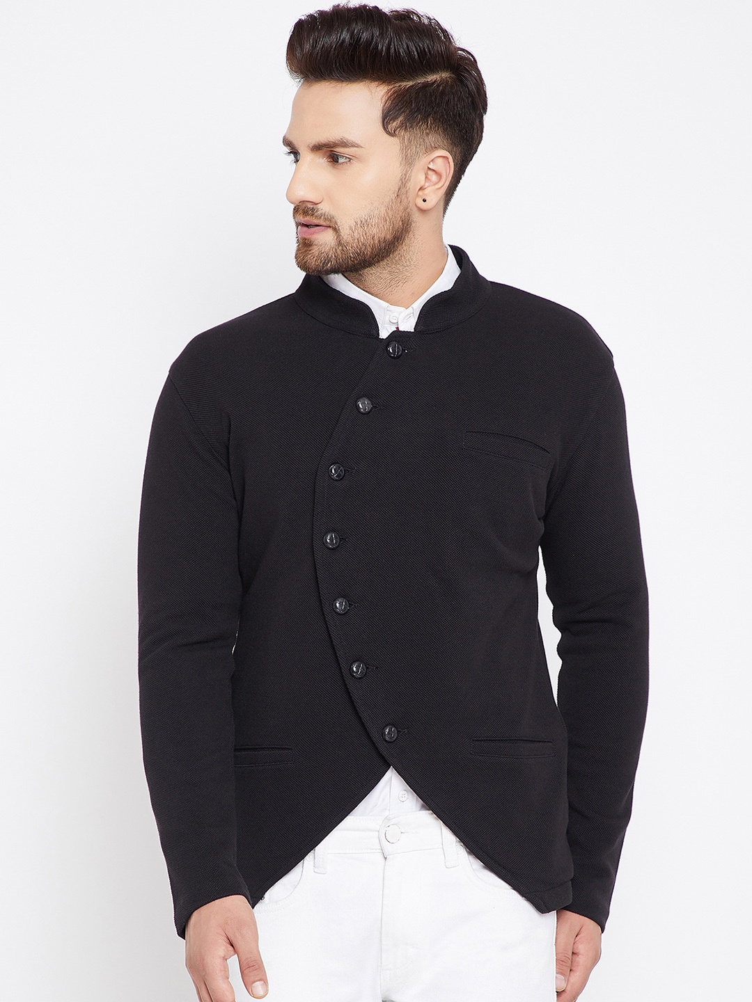 

Hypernation Men Black Single-Breasted Casual Blazer