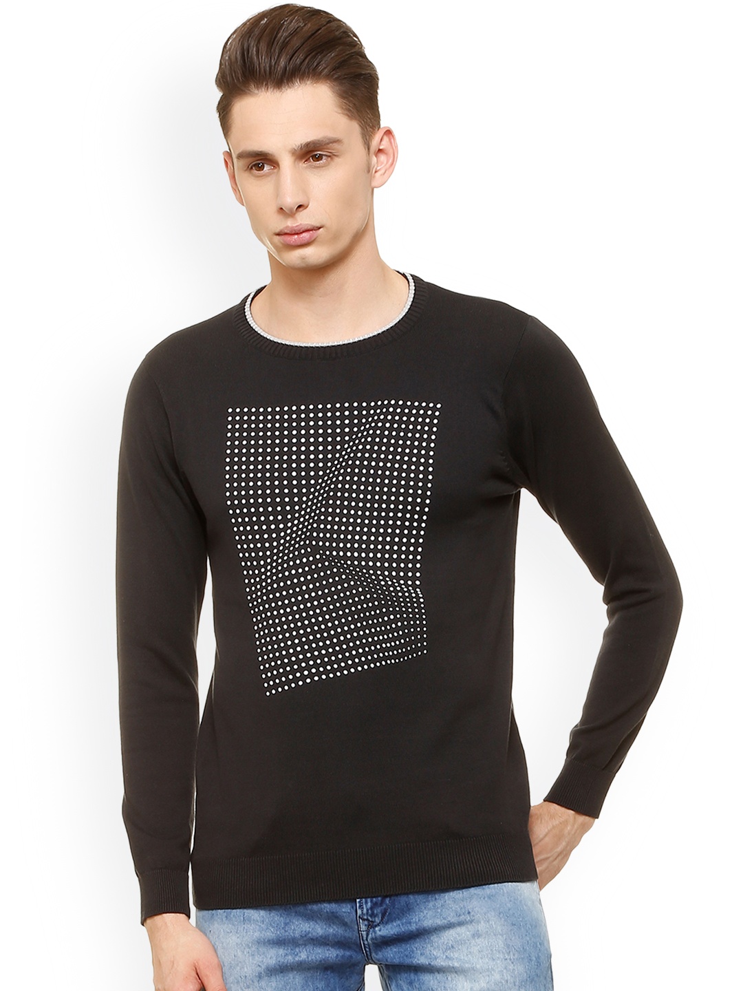 

V Dot Men Black Printed Pullover