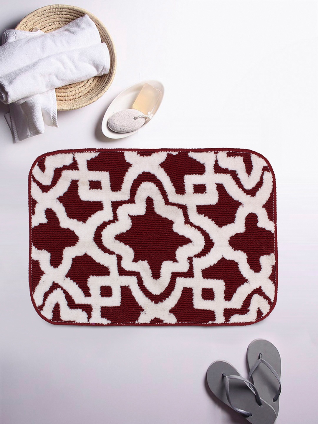 

Romee Maroon Microfiber Anti Skid Bath Mat for Bathroom