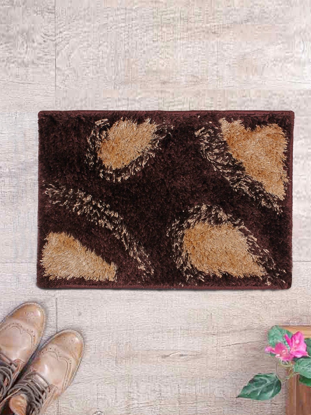 

ROMEE Brown & Beige Solid Rectangle Shaggy Doormat