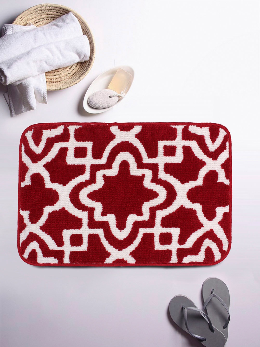 

Romee Red Microfiber Anti Skid Bath Mat for Bathroom