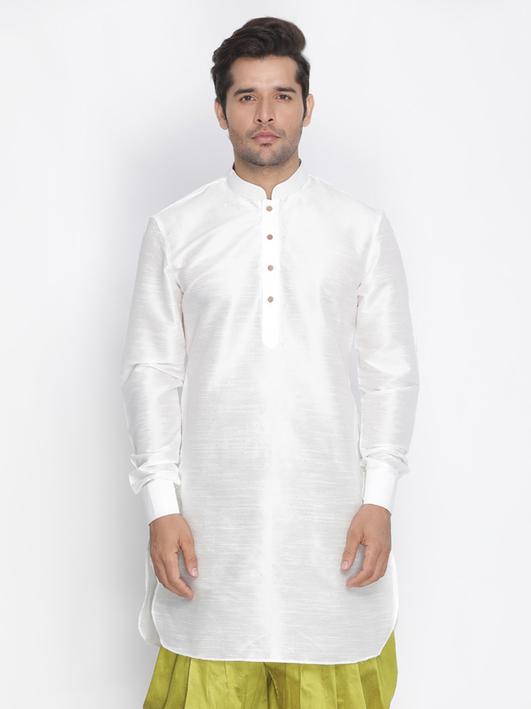 

VASTRAMAY Men White Solid Straight Kurta
