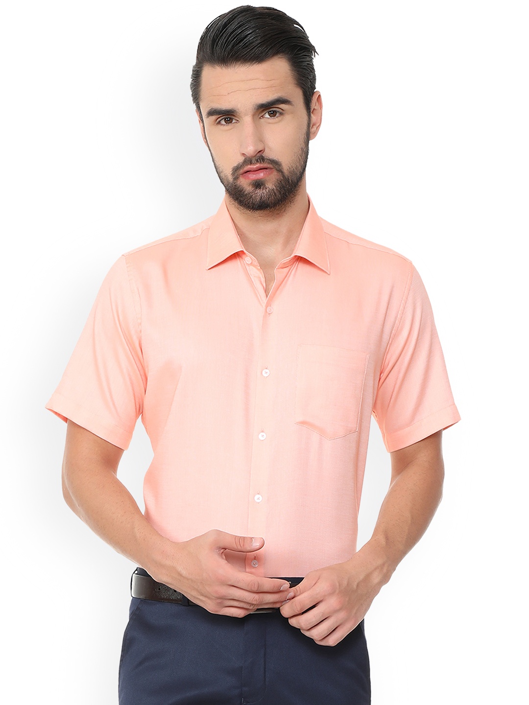 

Van Heusen Men Peach-Coloured Regular Fit Solid Formal Shirt