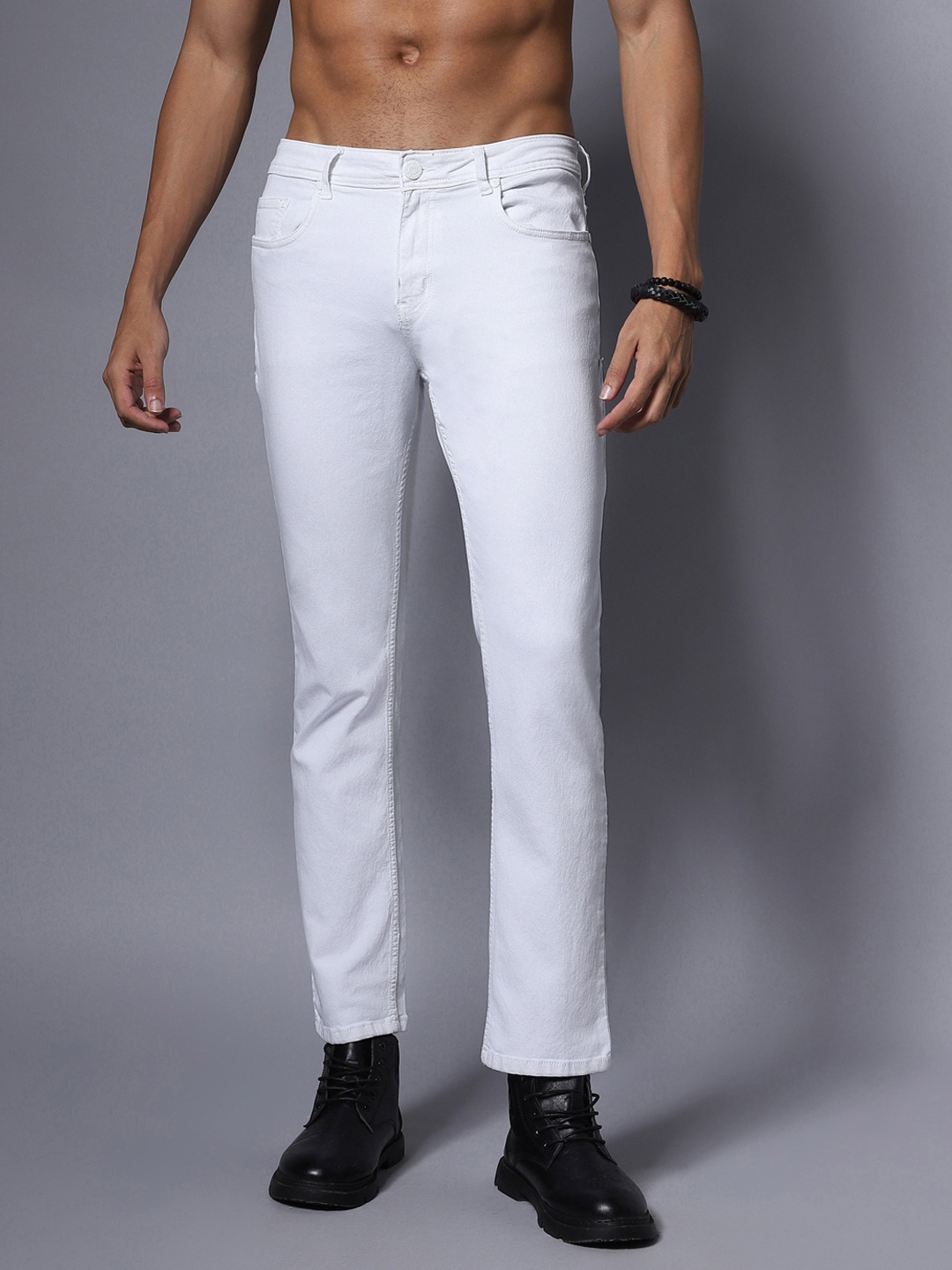 

High Star Men White Slim Fit Mid-Rise Clean Look Stretchable Jeans