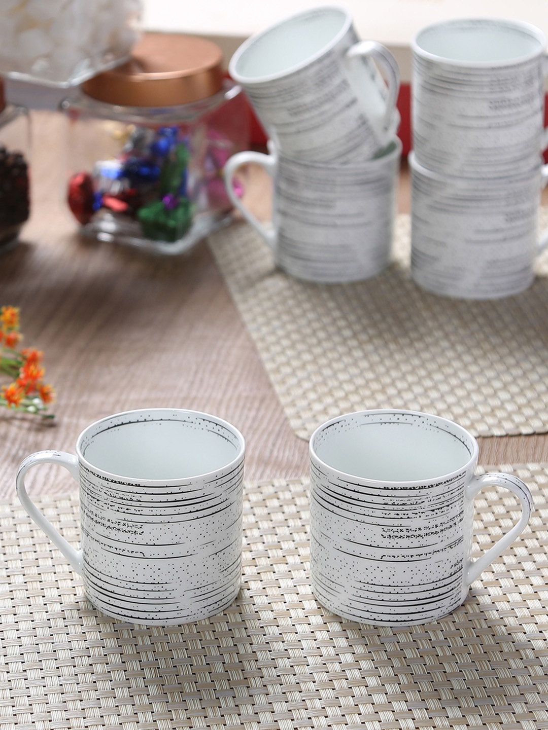 

GOODHOMES White 6-Pieces Printed Bone China Cups Set