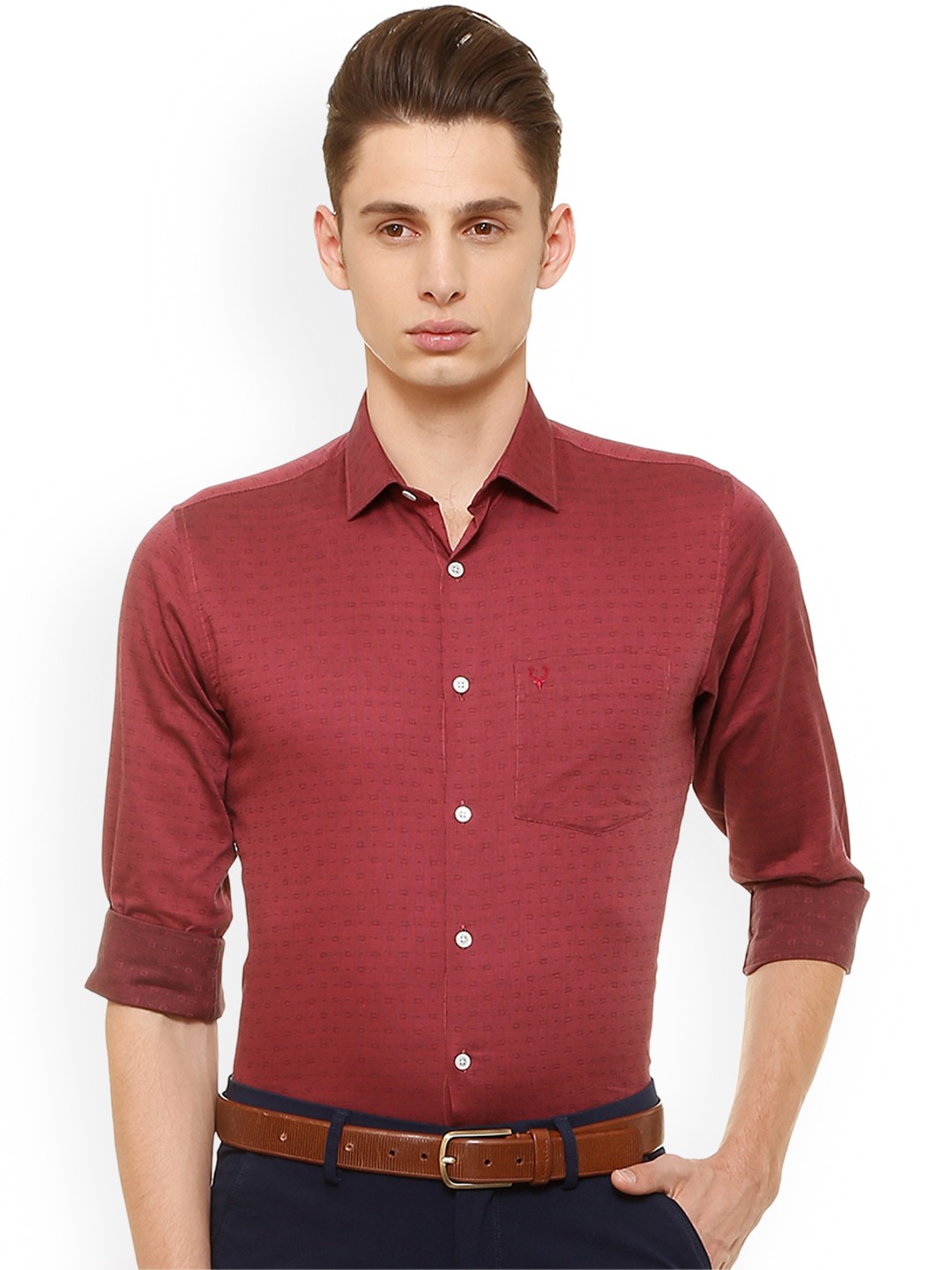 

Allen Solly Men Maroon Slim Fit Self Design Casual Shirt