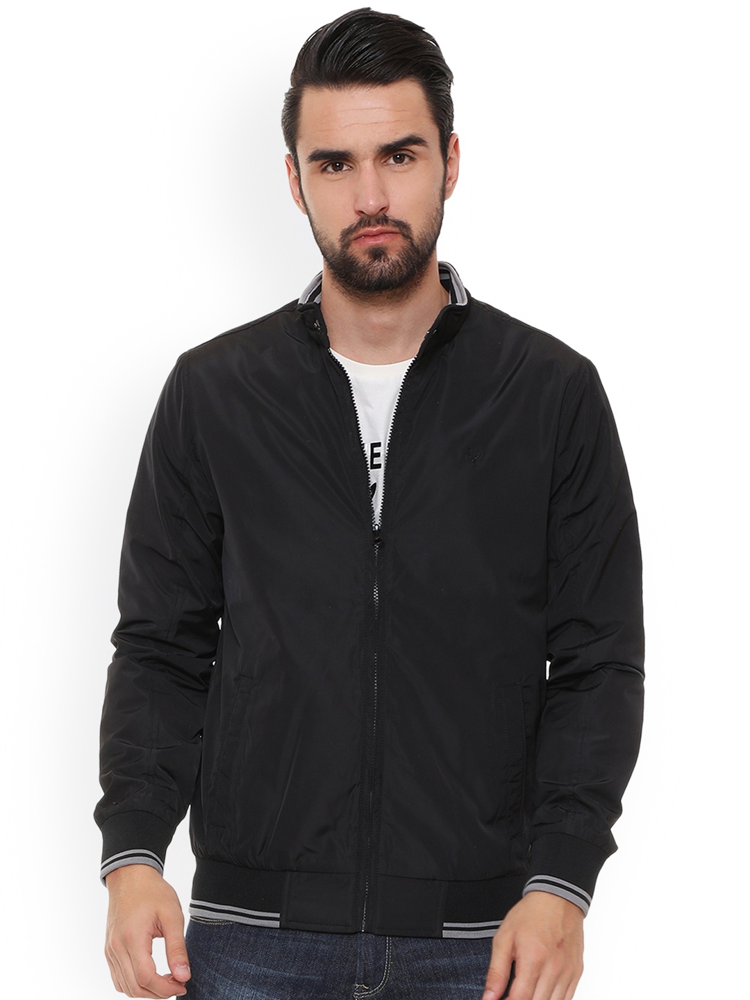 

Allen Solly Men Black Solid Bomber Jacket