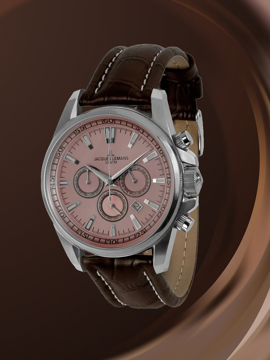 

Jacques Lemans Men Pink Leather Analogue Watch 1-1117RN