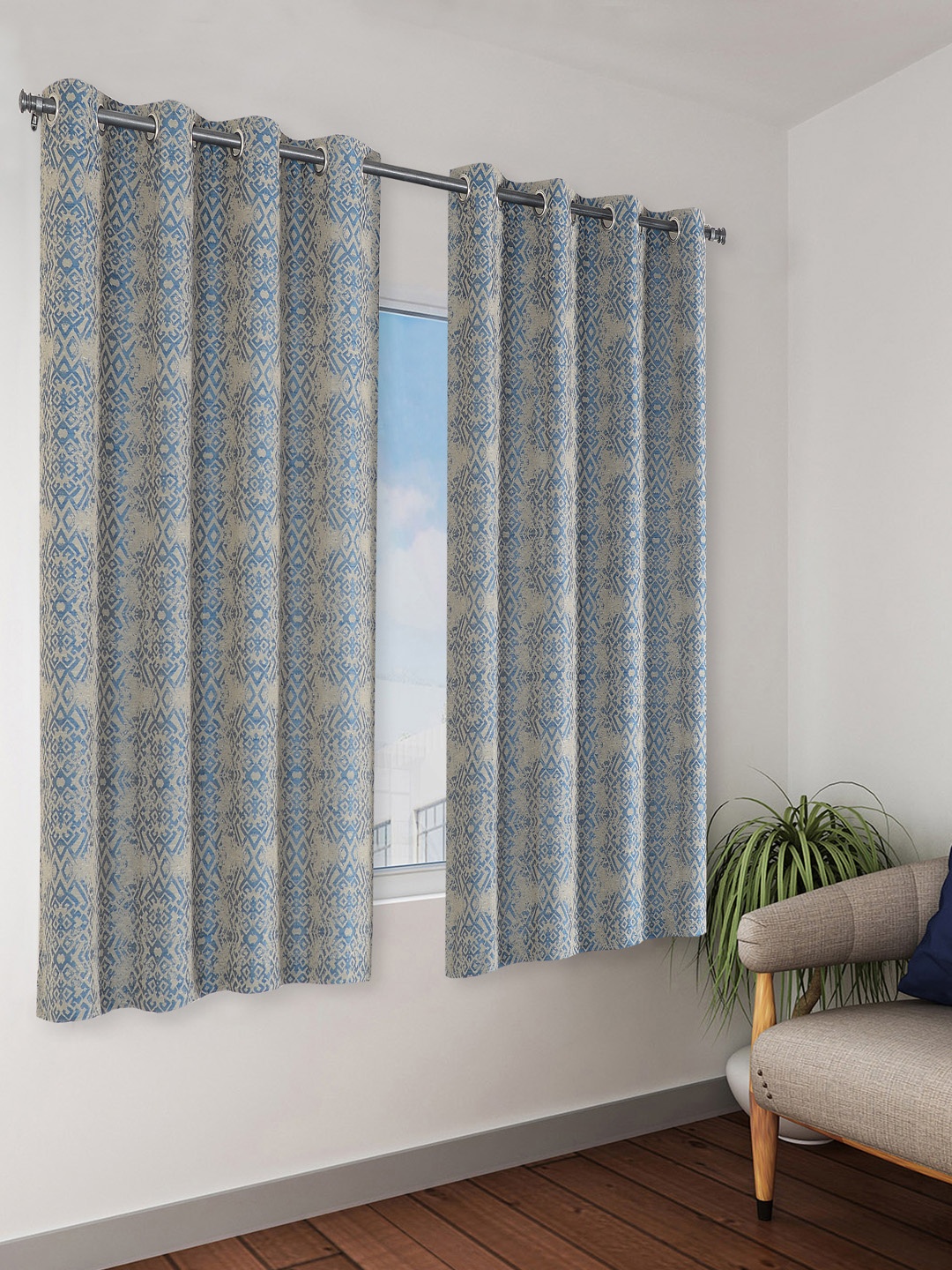 

Deco Window Blue & Grey Set of 2 Window Curtains