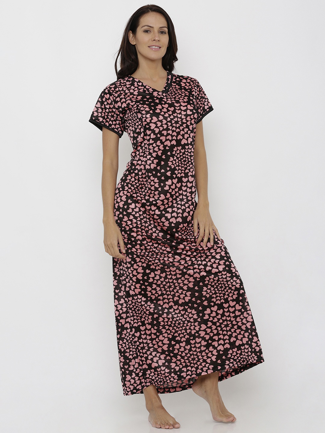 

Pretty Awesome Peach-Coloured & Black Printed Maternity Nightdress