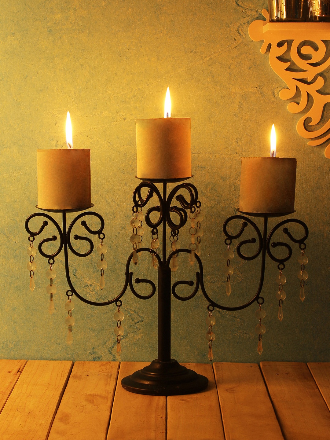

Home Sparkle Black Three-Arms Iron Candle Holder