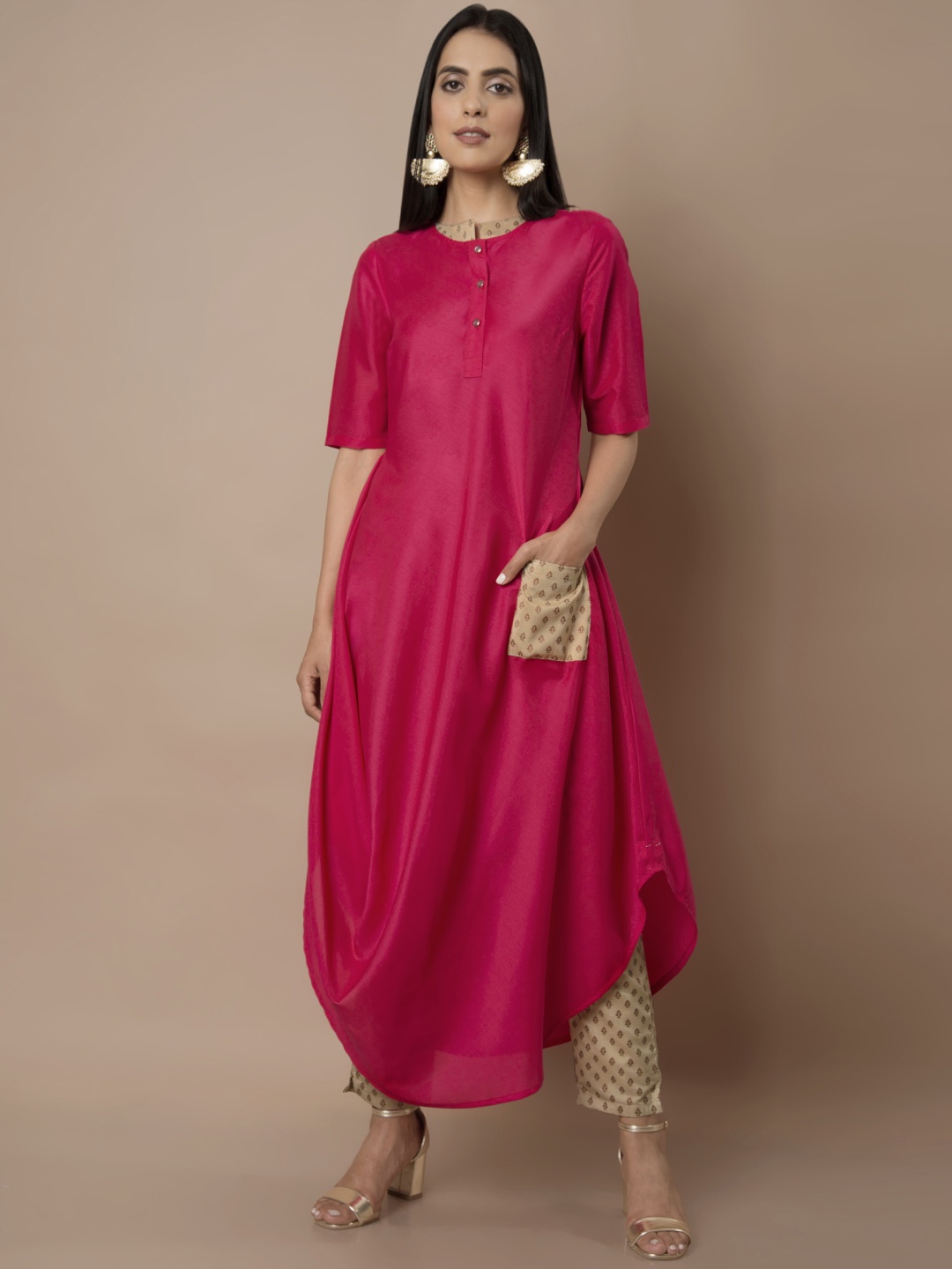 

INDYA Women Pink Printed A-Line Kurta