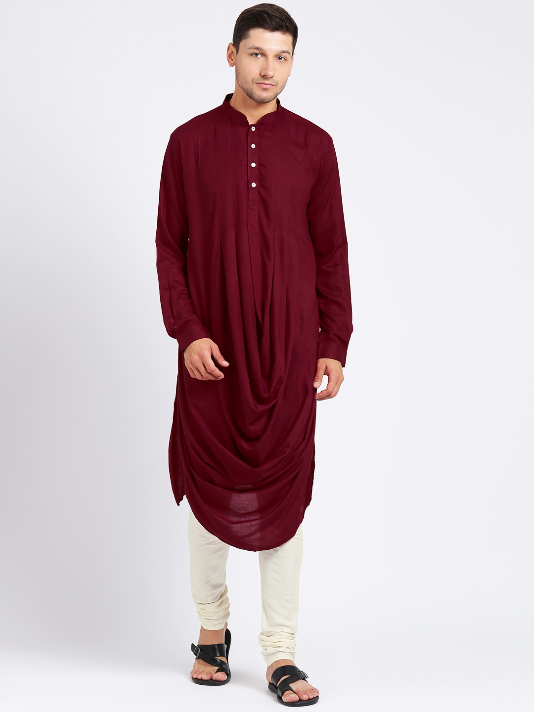 

KISAH Men Maroon Solid Straight Kurta