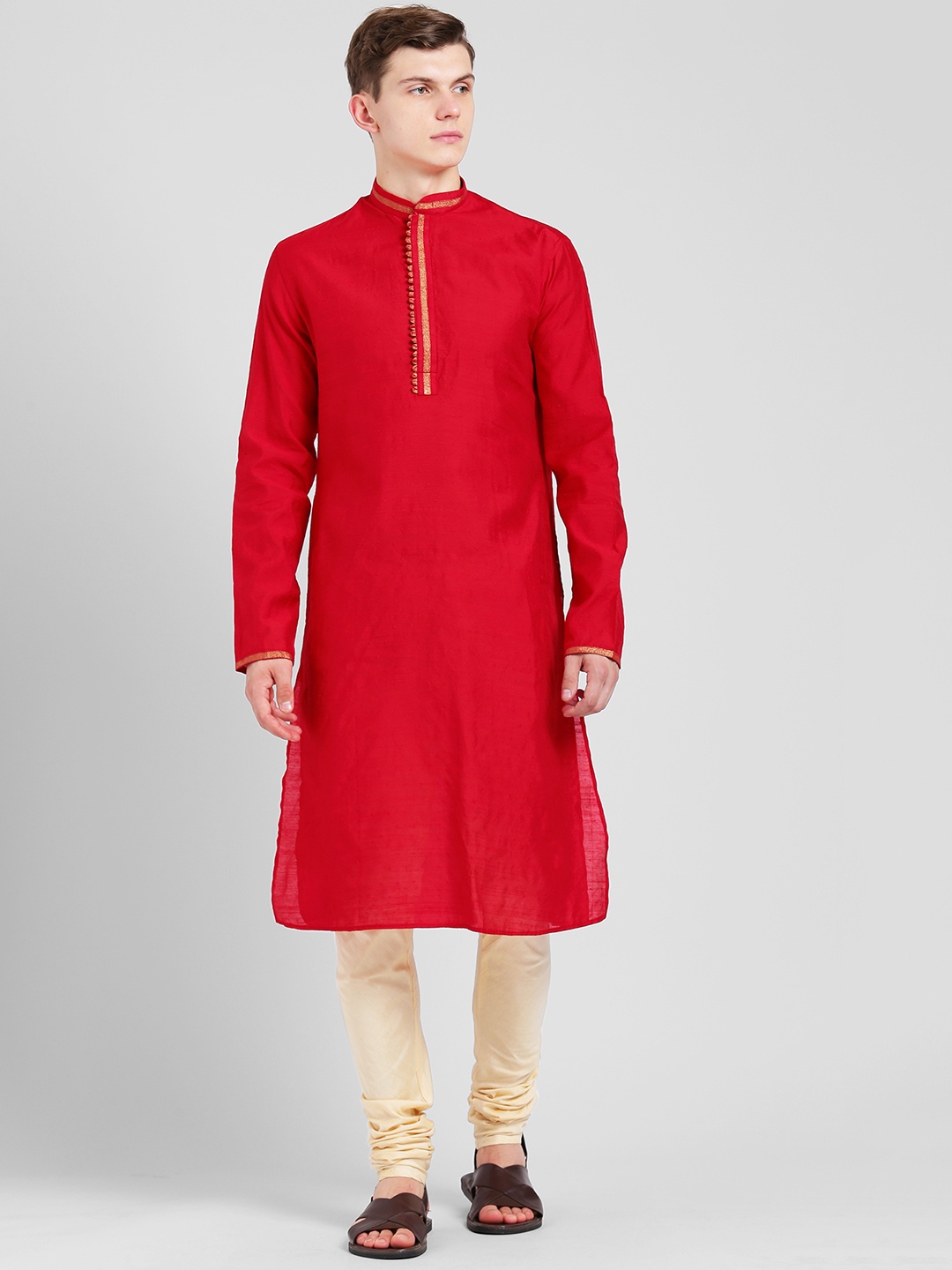 

KISAH Men Red Solid Straight Kurta