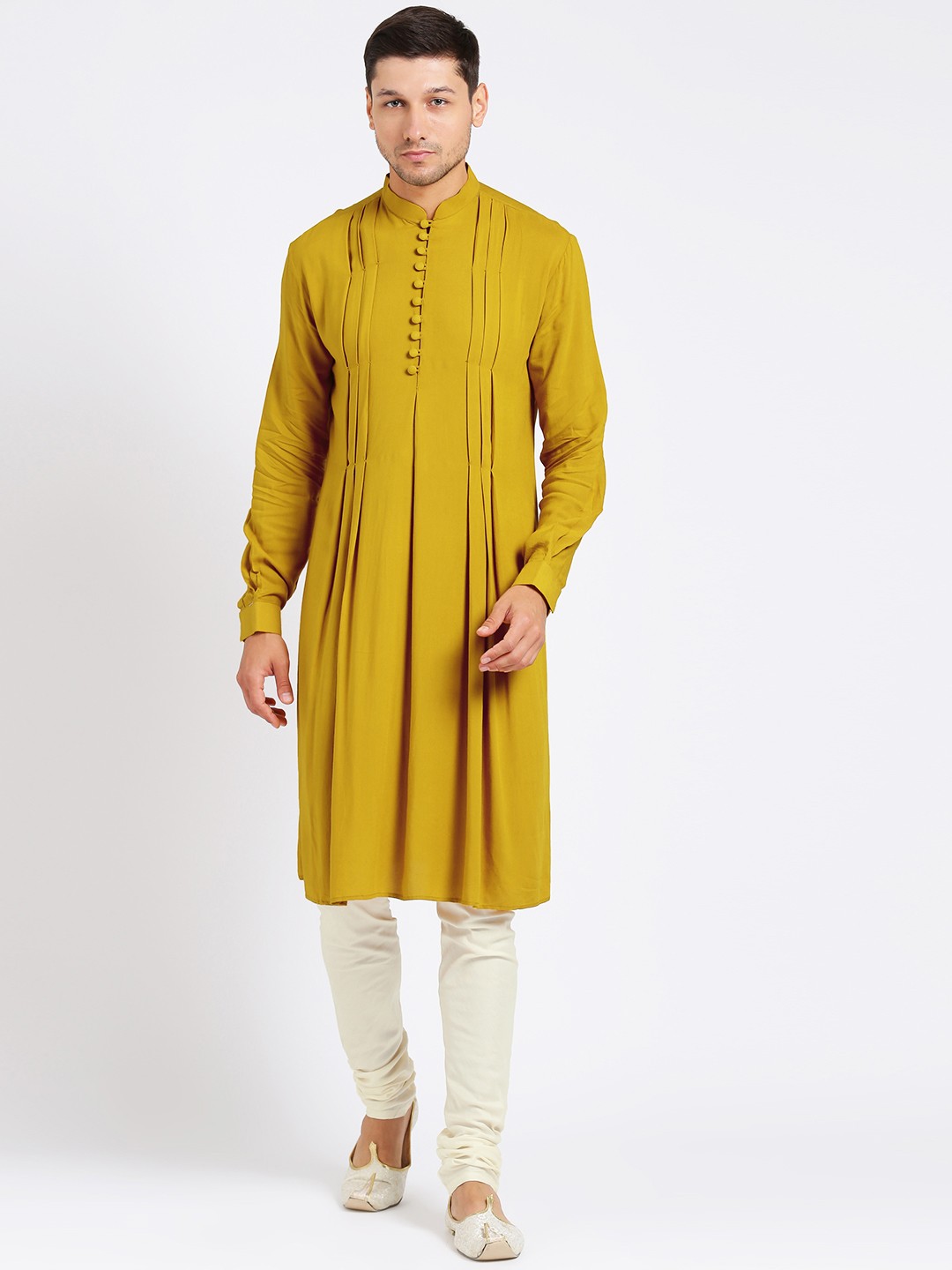 

KISAH Men Mustard Solid A-Line Kurta