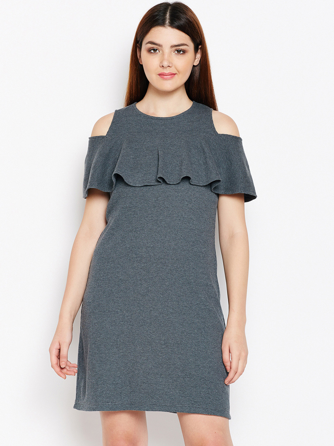 

WISSTLER Women Grey Self Design A-Line Dress