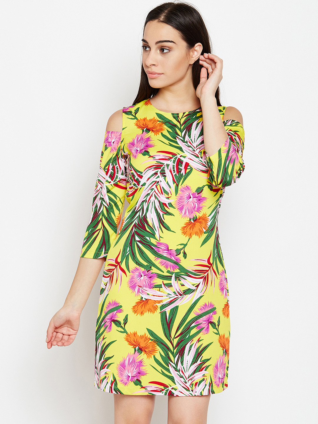 

WISSTLER Women Yellow & Green Printed Sheath Dress