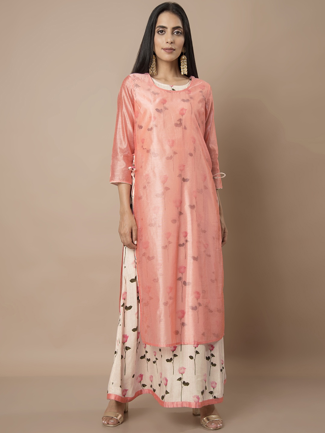 

INDYA Women Coral Printed A-Line Layered Kurta