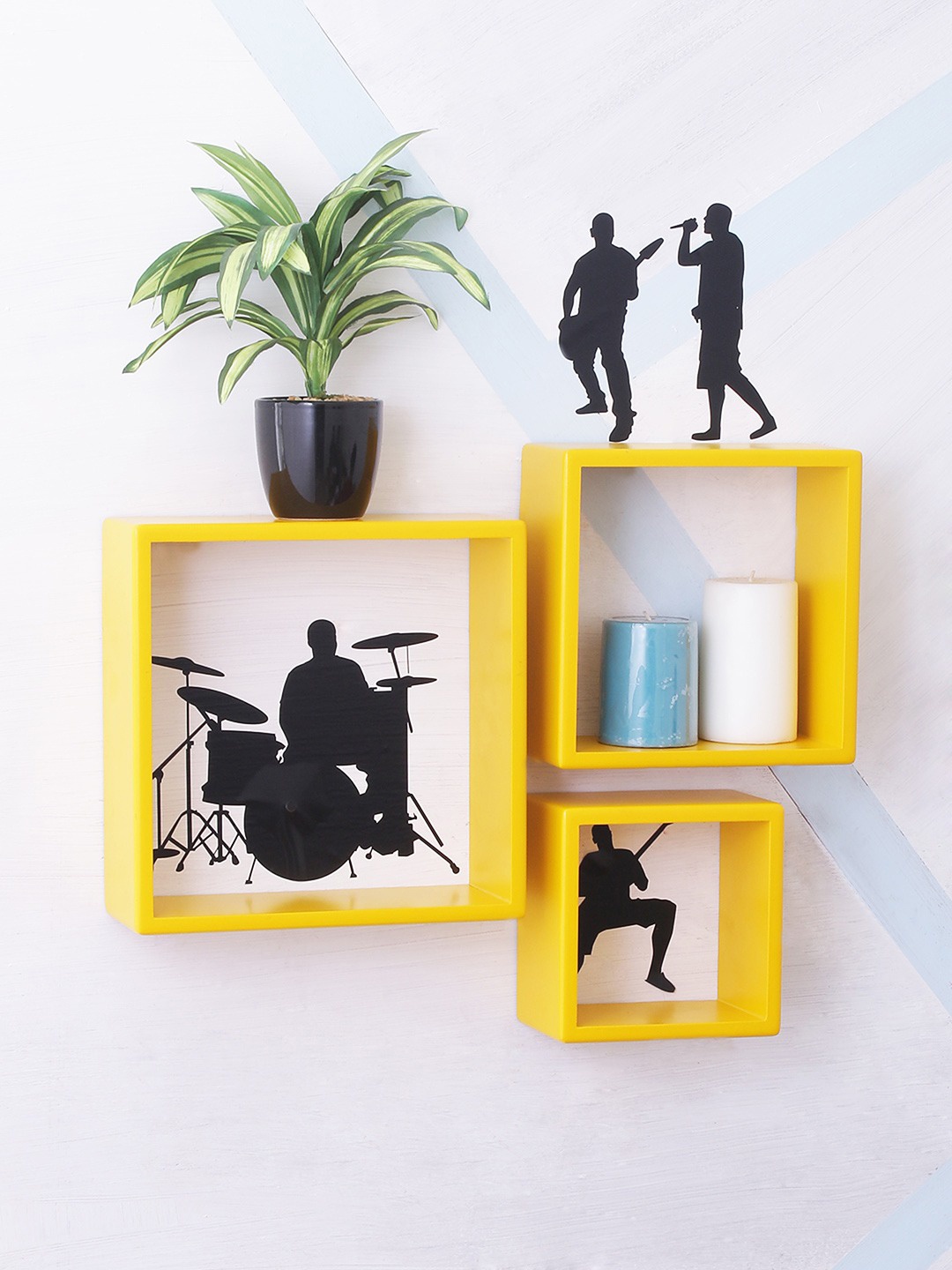 

Home Sparkle Yellow & Black MDF Basic Wall Shelf