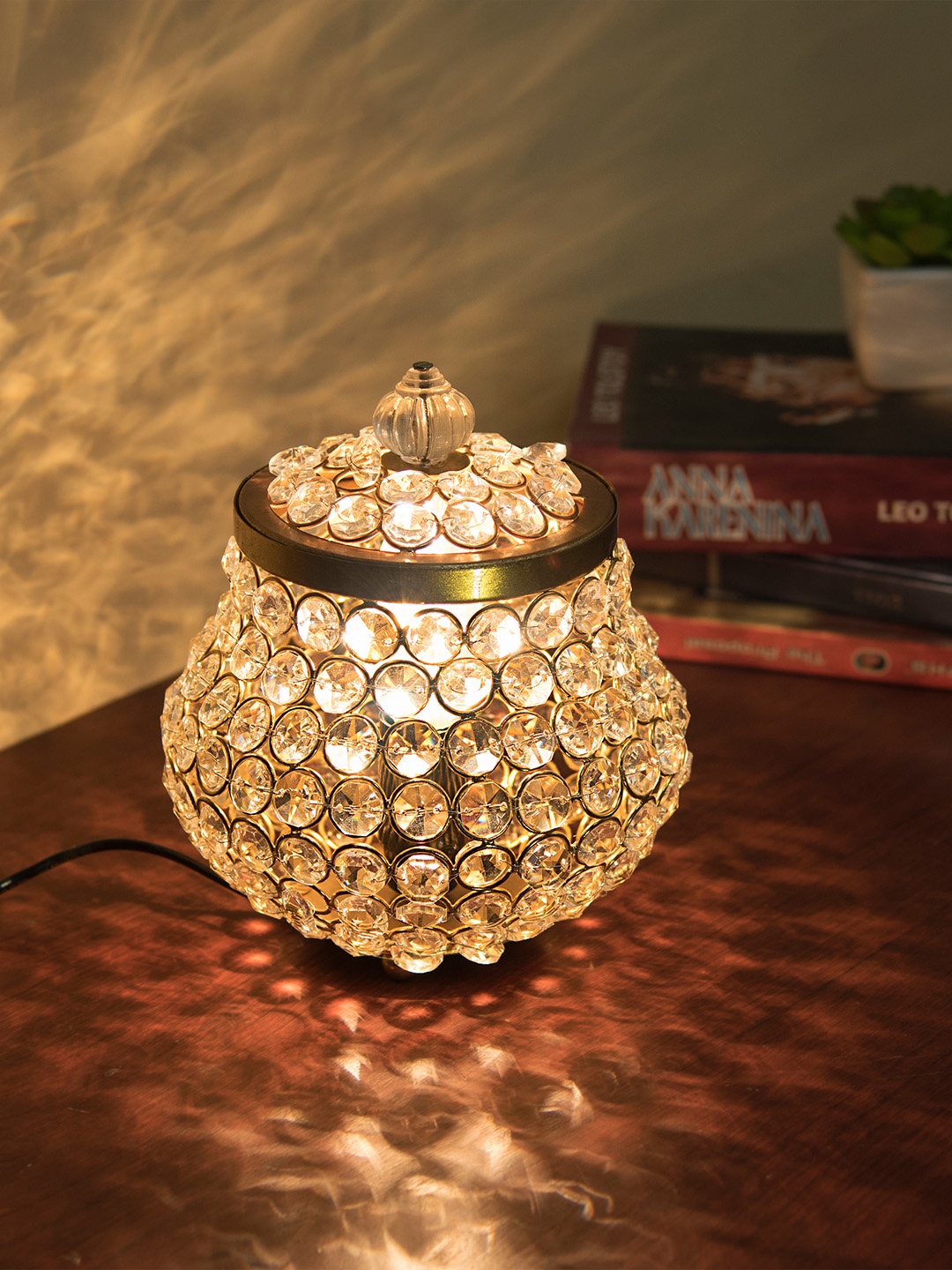 

Homesake Gold-Toned Textured Handcrafted Crystal Table Lantern