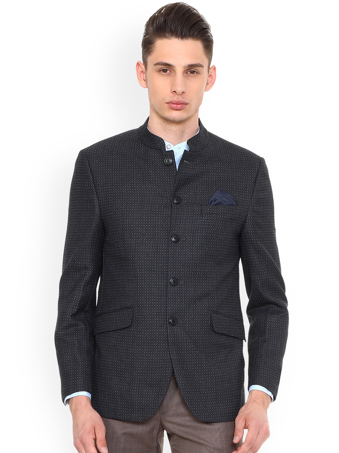 

Van Heusen Men Black Self Design Single-Breasted Slim Fit Party Blazer