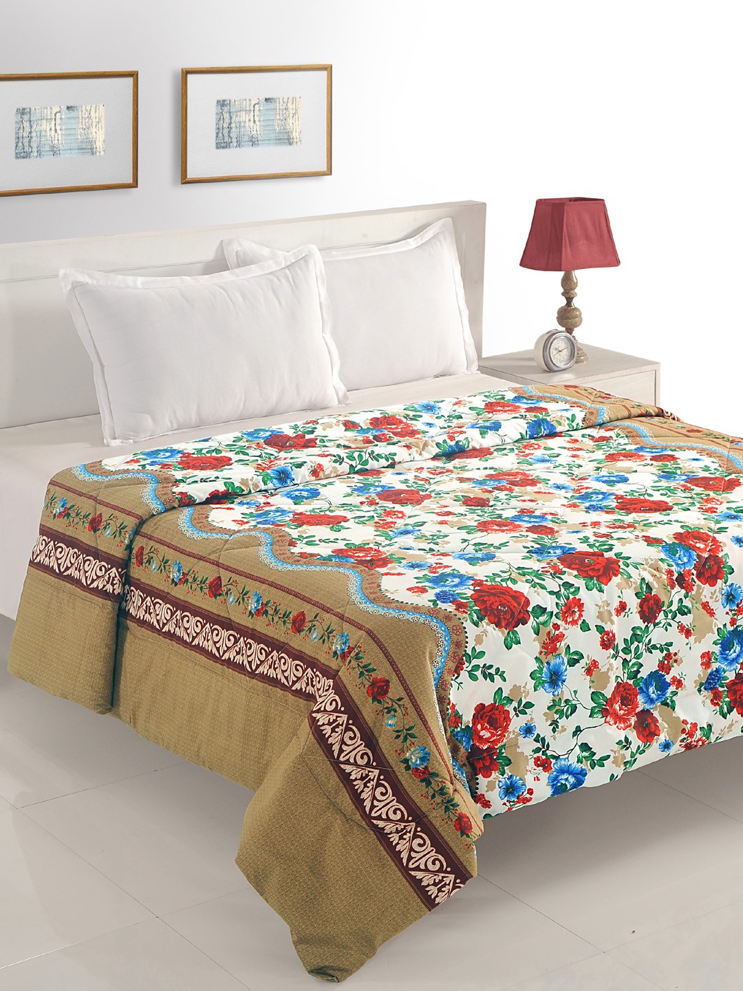 

SWAYAM Off-White & Brown Floral AC Room 150 GSM Double Bed Comforter