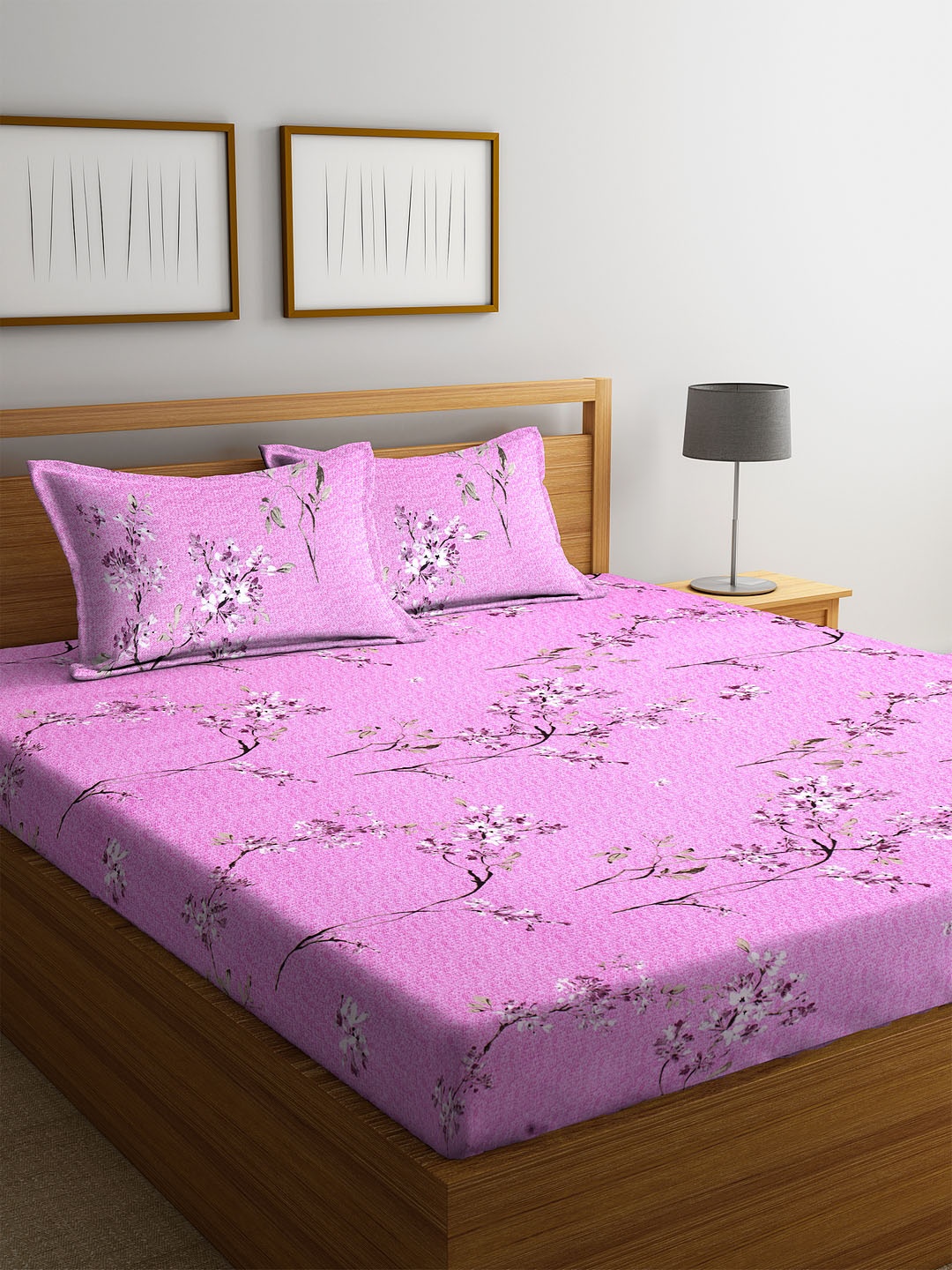 

Home Sizzler Pink Floral Flat 180 TC Cotton 1 Queen Bedsheet with 2 Pillow Covers