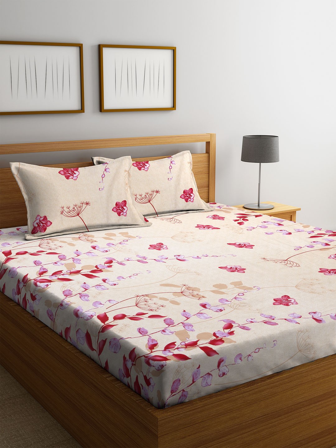 

Home Sizzler Pink Floral Flat 180 TC Cotton 1 Queen Bedsheet with 2 Pillow Covers