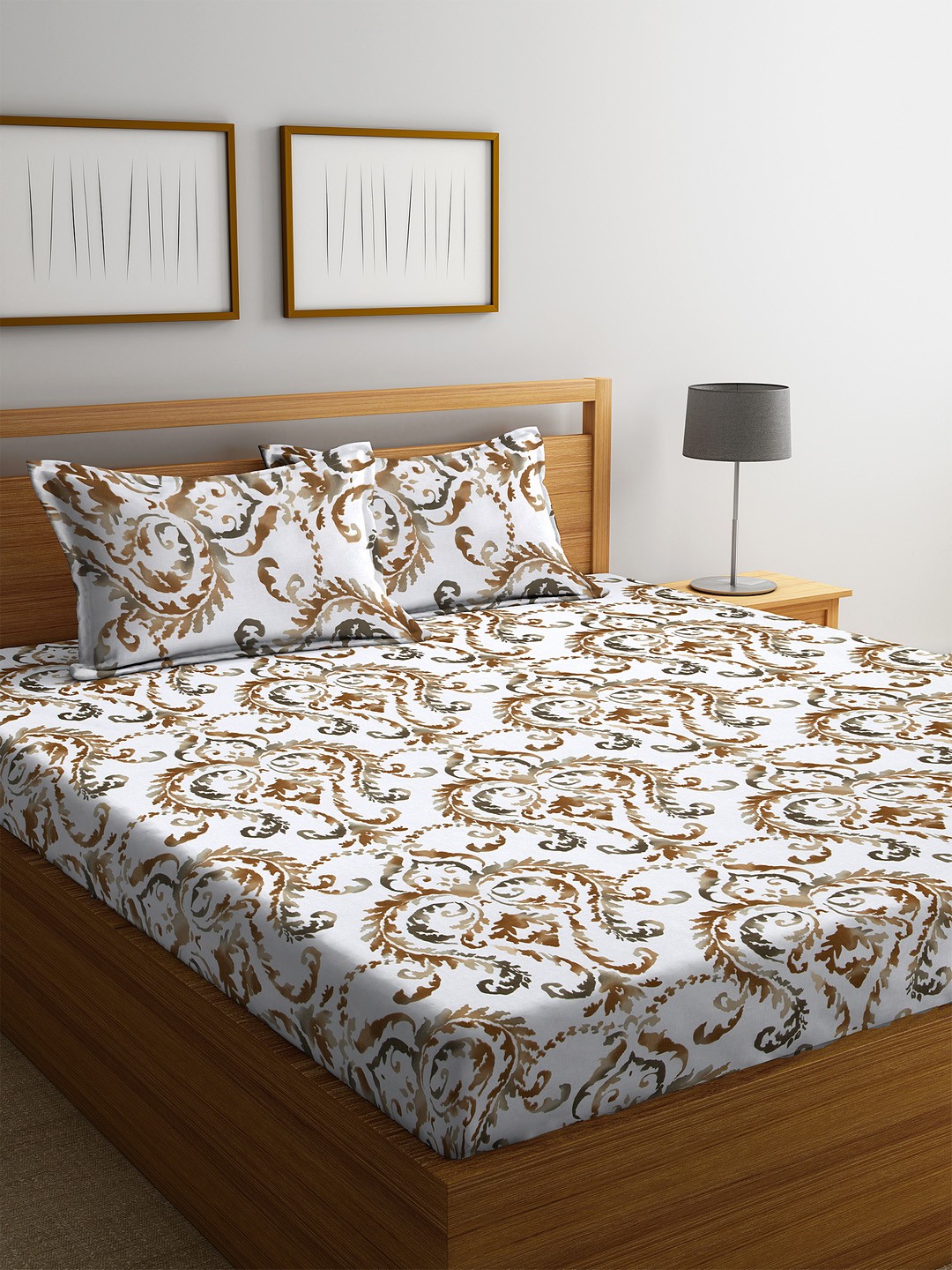 

Home Sizzler Brown Ethnic Motifs Flat 180 TC Cotton 1 Queen Bedsheet with 2 Pillow Covers