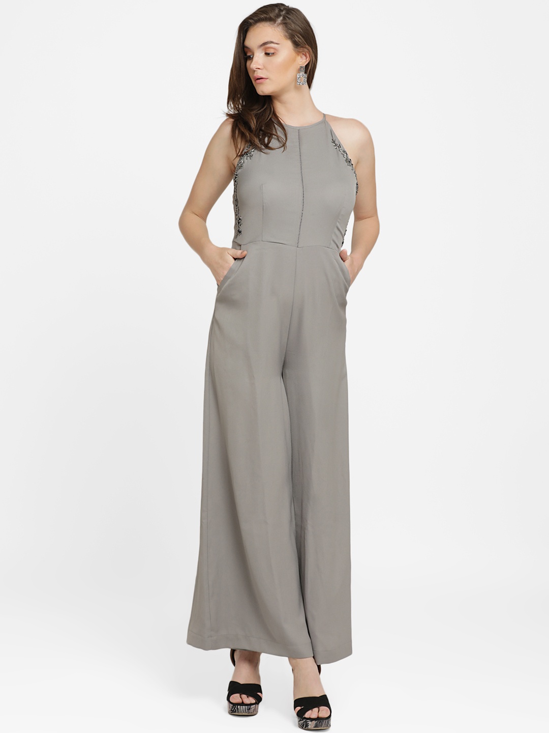 

Kazo Grey Solid Embellished Basic Jumpsuit