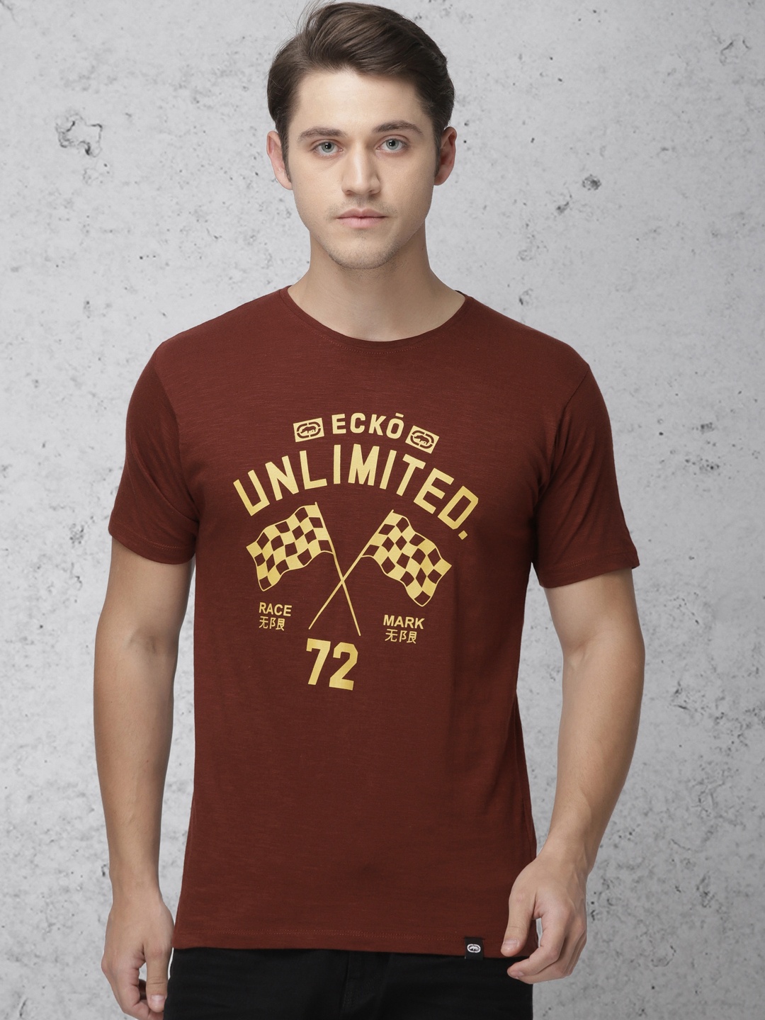 

Ecko Unltd Men Brown Printed Round Neck Pure Cotton T-shirt