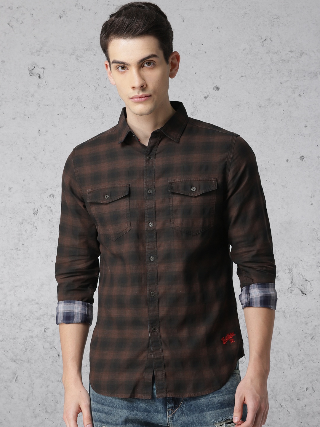 

Ecko Unltd Men Brown Slim Fit Checked Casual Shirt