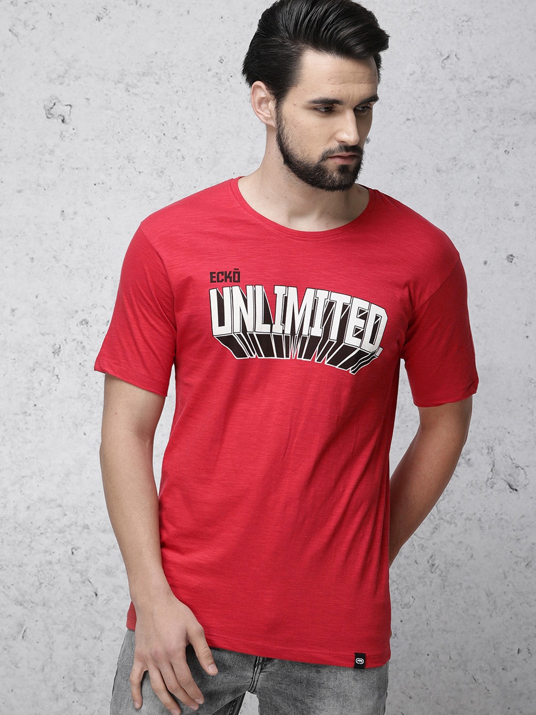 

Ecko Unltd Men Red Printed Round Neck Pure Cotton T-shirt