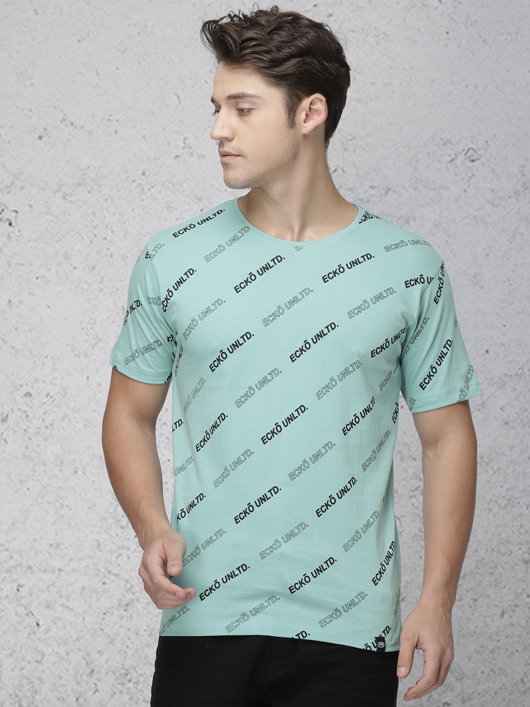 

Ecko Unltd Men Sea Green Printed Round Neck Pure Cotton T-shirt