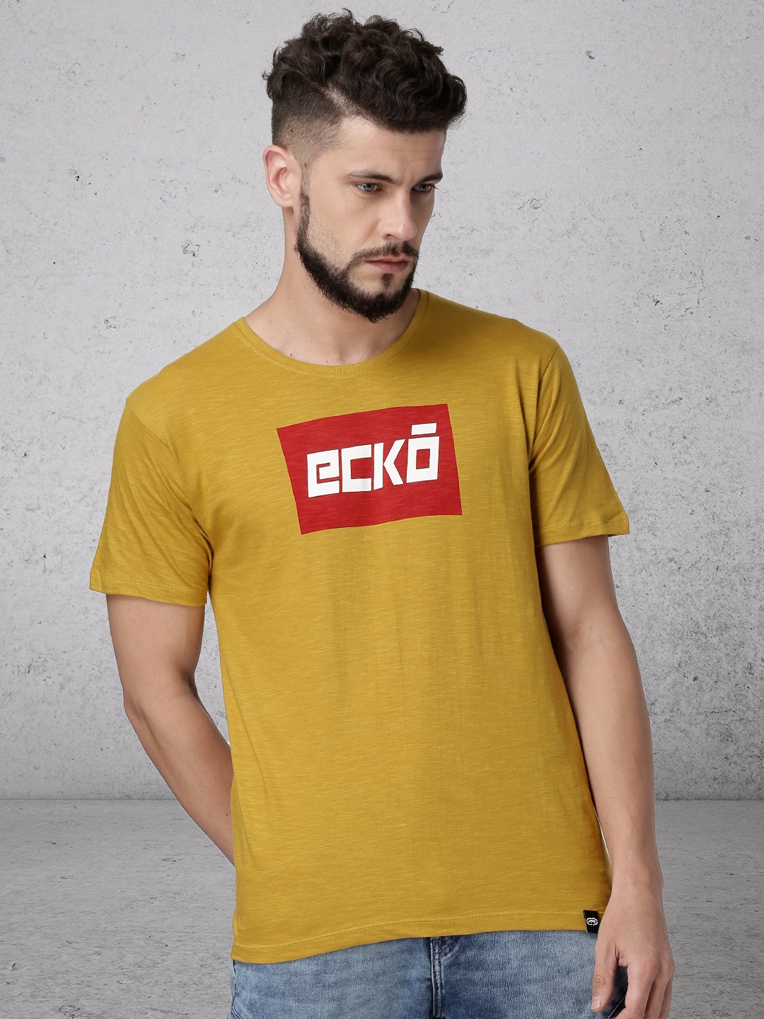 

Ecko Unltd Men Mustard Yellow Printed T-shirt