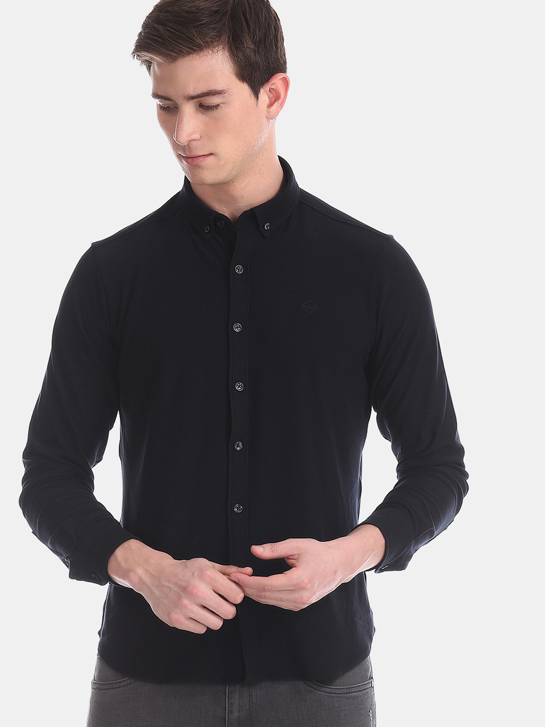 Arrow Sport Men Navy Blue Slim Fit Solid Casual Shirt