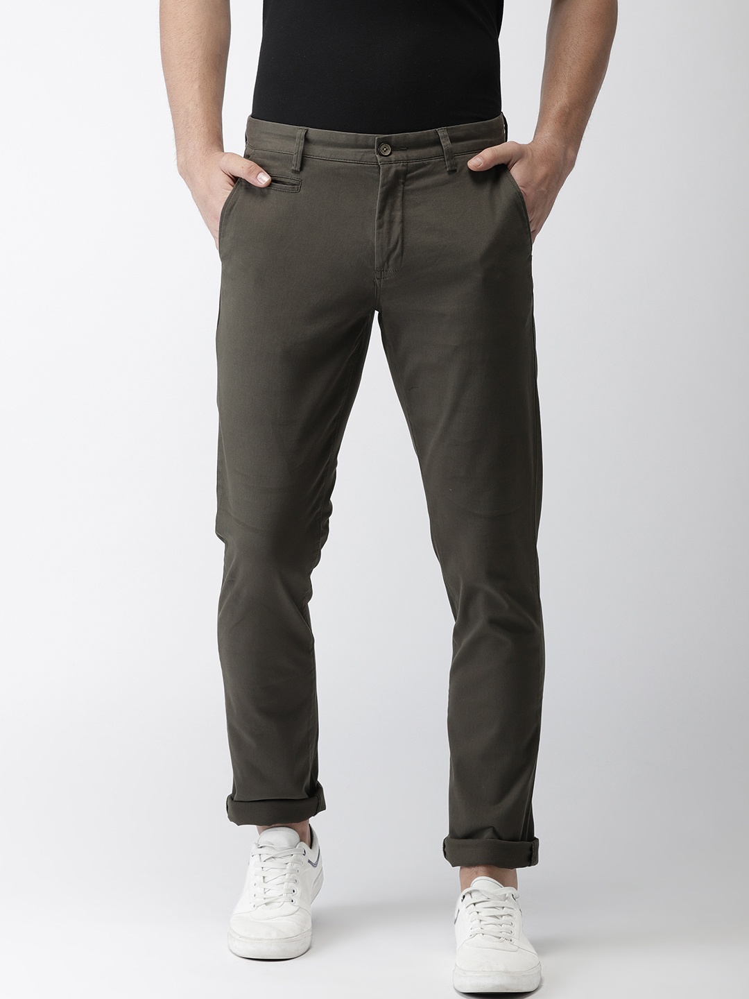 

Arrow Sport Men Olive Chrysler Tapered Fit Solid Chinos, Charcoal