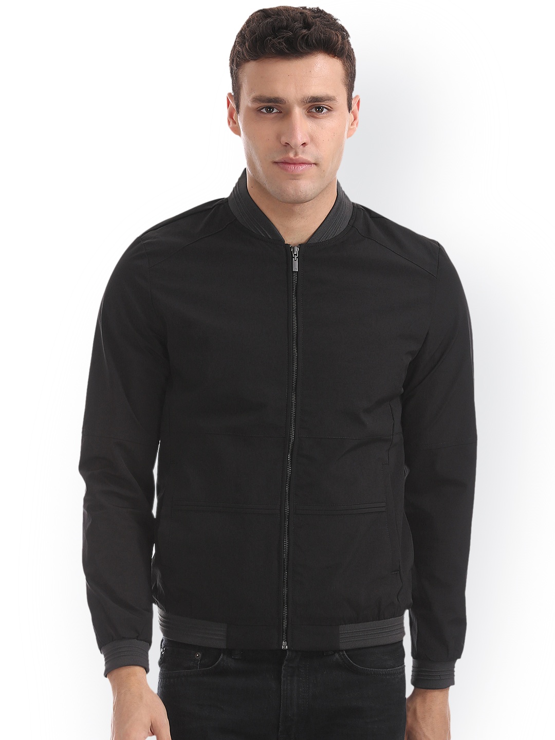

Arrow Sport Men Black Solid Bomber Jacket
