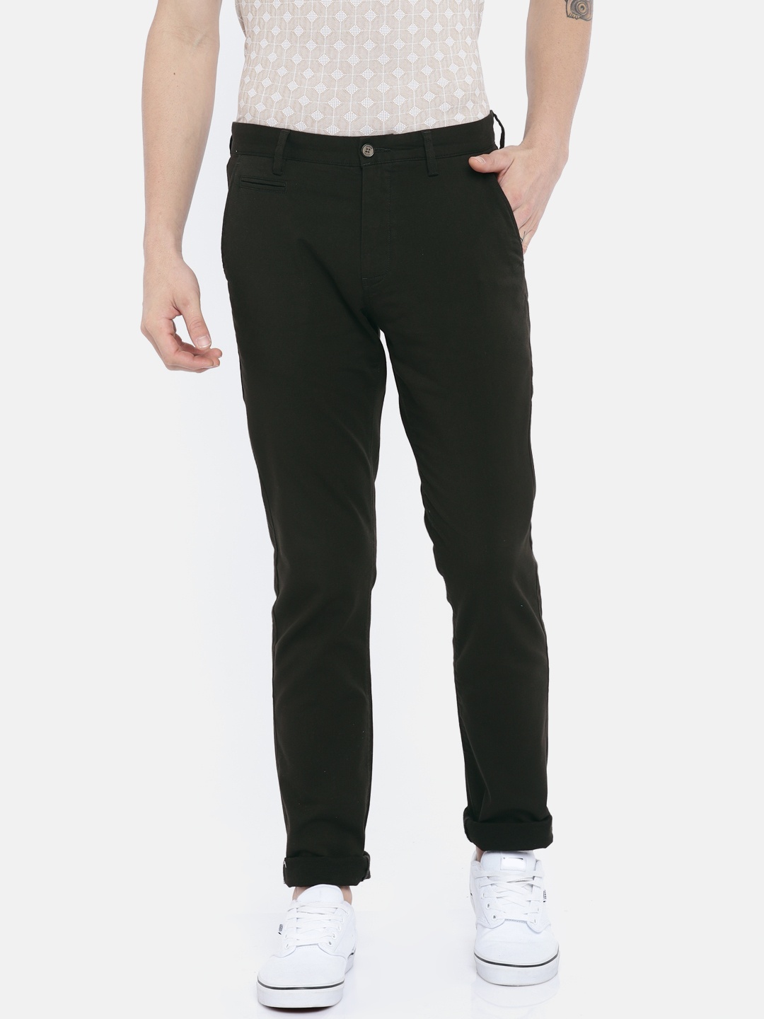 

Arrow Sport Men Olive Green Slim Fit Solid Regular Trousers