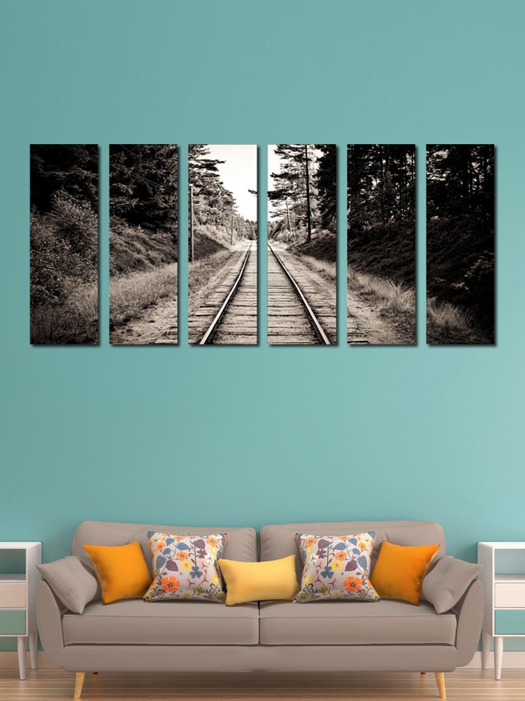 

999Store Black & Grey Set of 6 Train Track Forest Wall Art