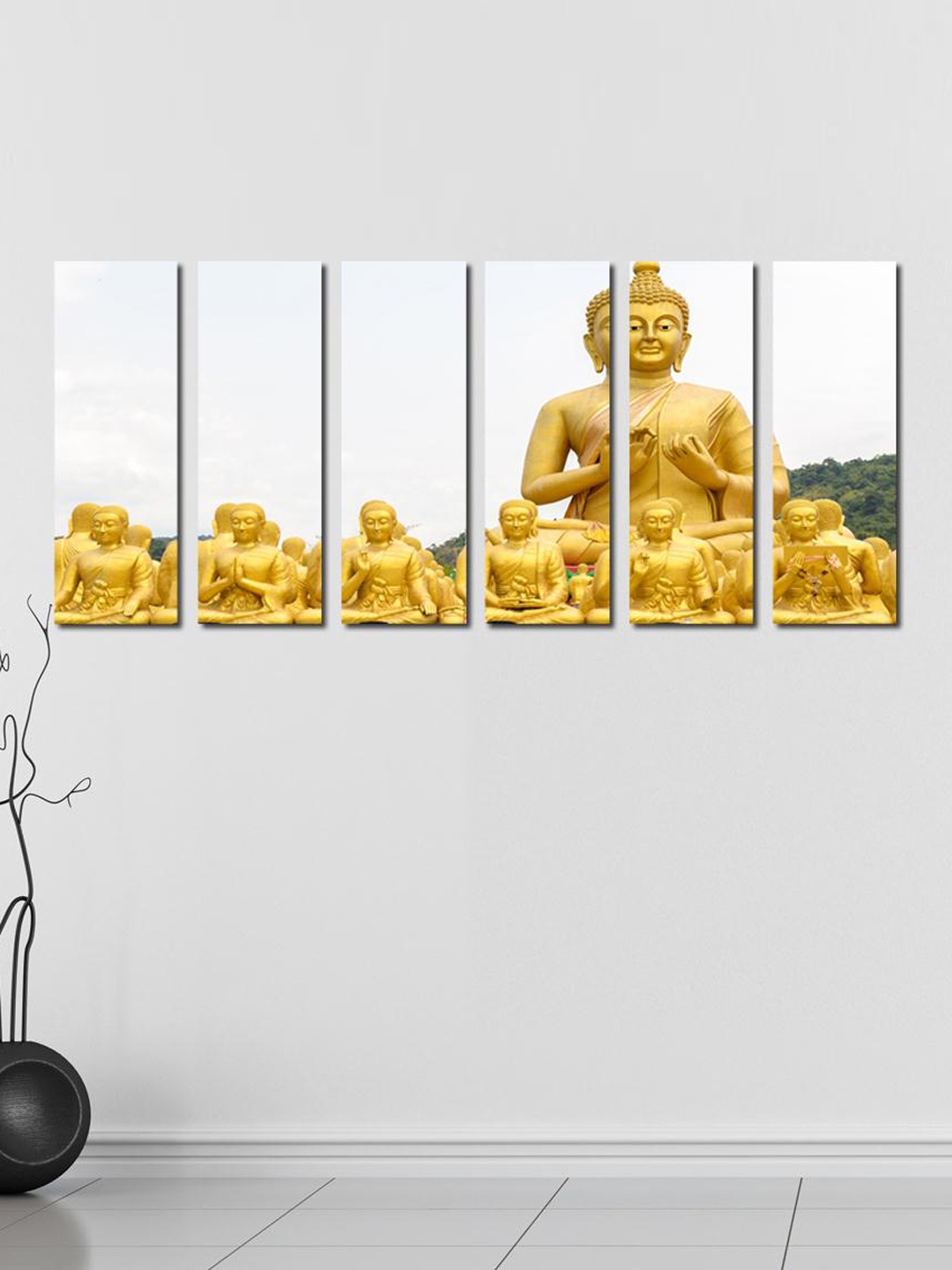

999Store Gold-Toned & White 6-Panelled Buddha Wall Art