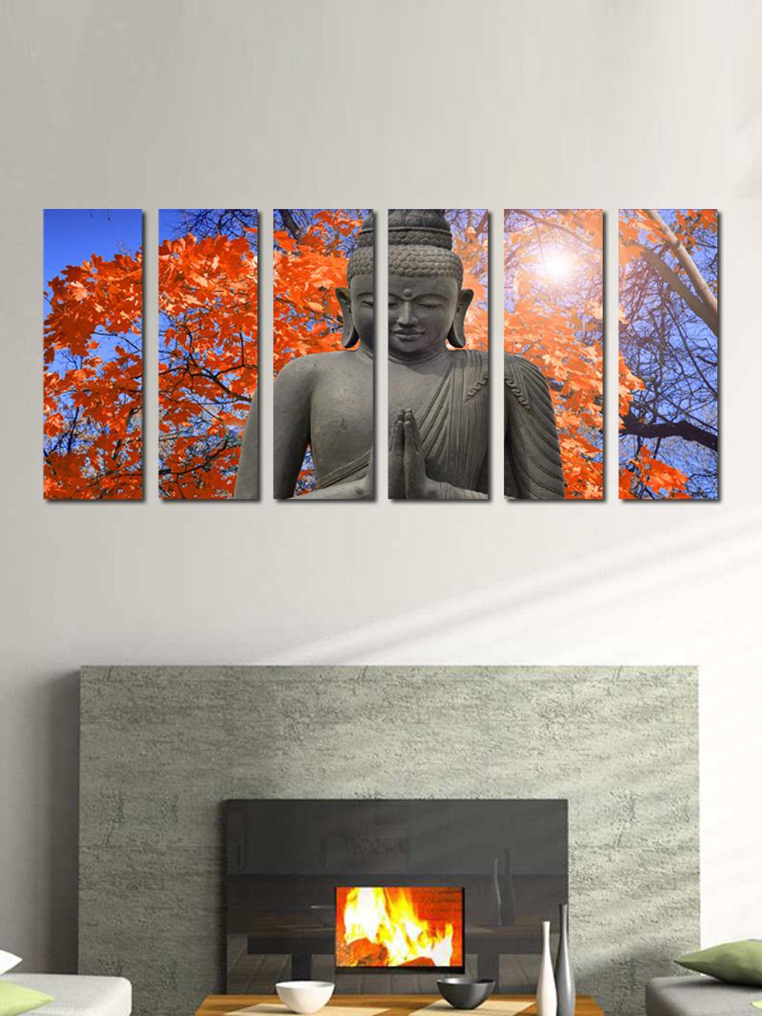 

999Store Set of 6 Multicoloured Old Buddha Wall Art, Grey